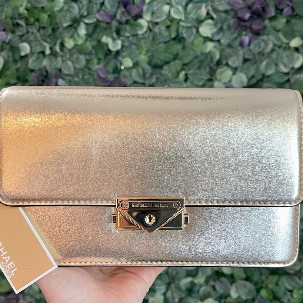 Michael Kors Metallic Clutch/Crossbody Pale Gold Medium Purse